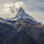 snow mountain, trees,cloud